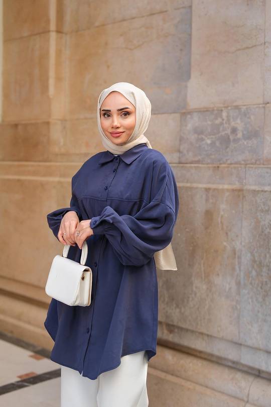 Tensel Bel Bağlamalı Gömlek Lacivert