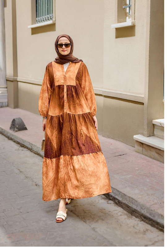 Tonsürton Desen Elbise Kahverengi