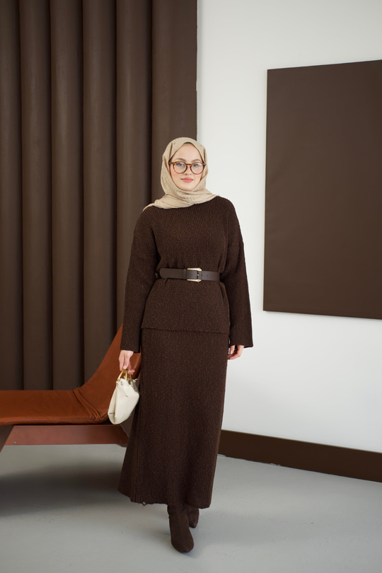 Triko Etekli Takım Kahverengi