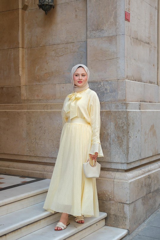 Tül Detay Bağlamalı İkili Takım Sarı