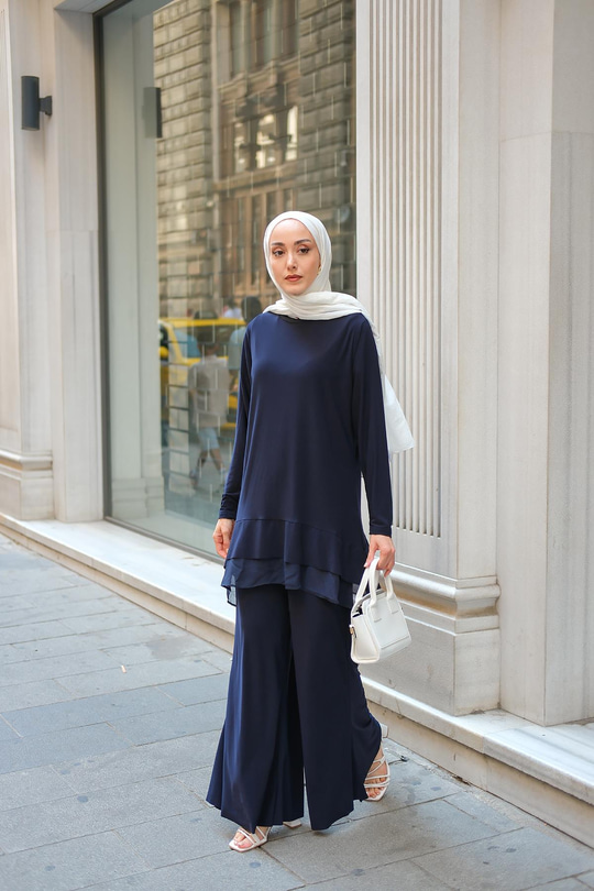 Tül Detay İkili Takım Lacivert