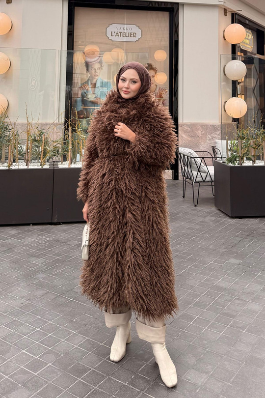 Tüylü Peluş Kaban Kahverengi