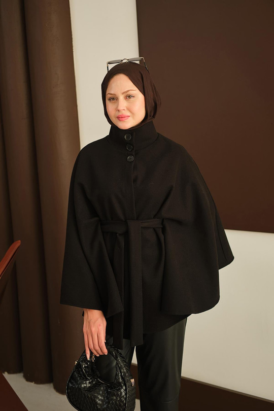 Üç Düğme Detay Panço Siyah