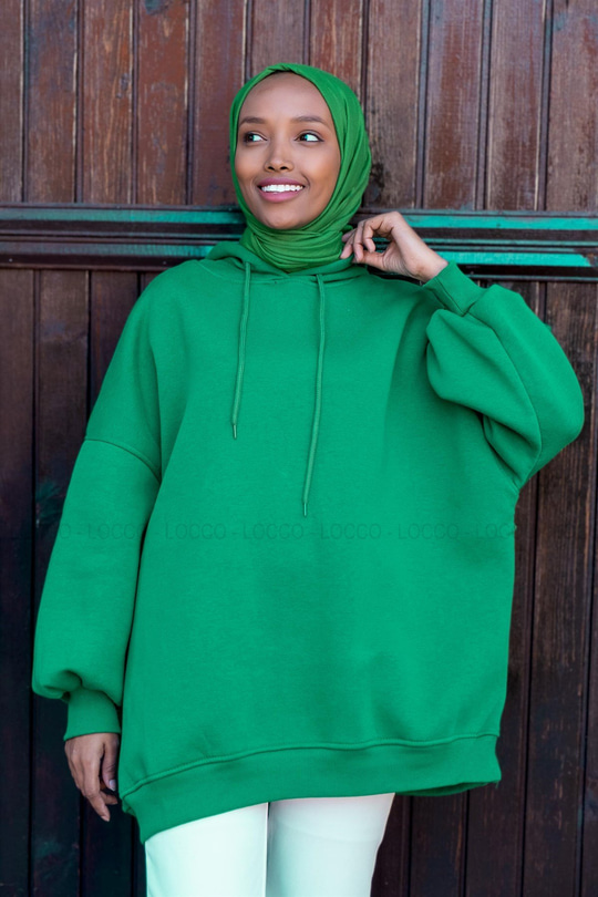 Uygun Fiyatlı UC IPLIK KAPSONLU SWEAT YESIL | Loccomoda.com 