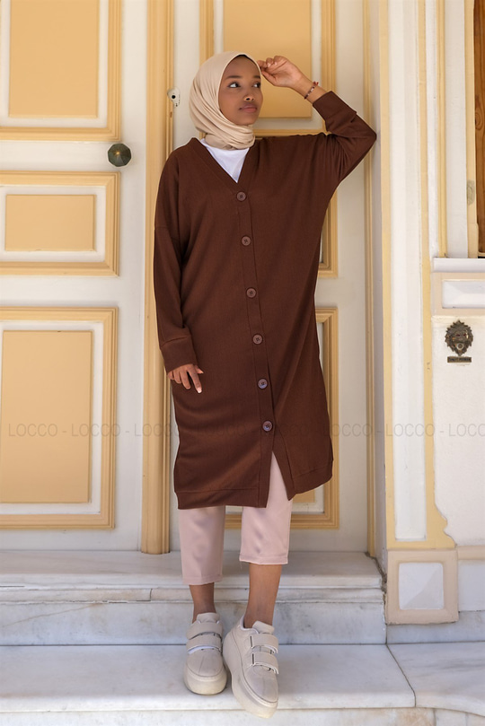 Uygun Fiyatlı UZUN DUGMELI HIRKA  KAHVERENGI | Loccomoda.com 