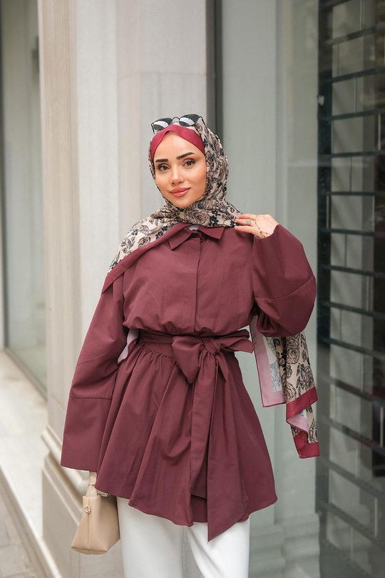 Uzun Kuşaklı Gömlek Bordo