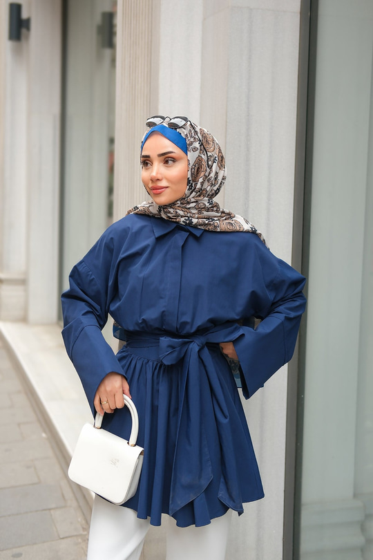 Uzun Kuşaklı Gömlek Lacivert