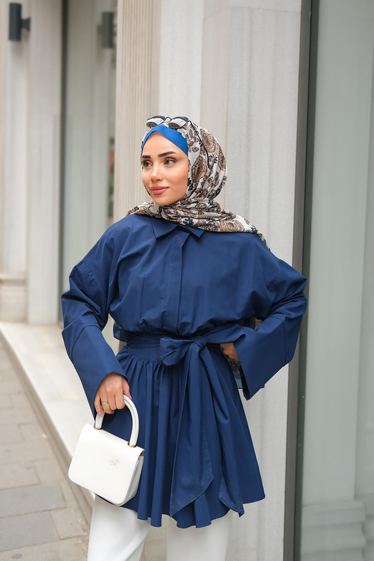 Uzun Kuşaklı Gömlek Lacivert