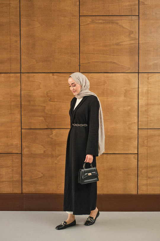 Uzun Triko Hırka Siyah