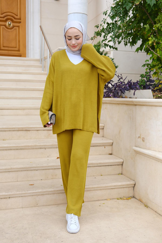 V Yaka İkili Takım Yağ Yeşil