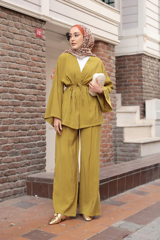 V Yaka İkili Takım Yağ Yeşil