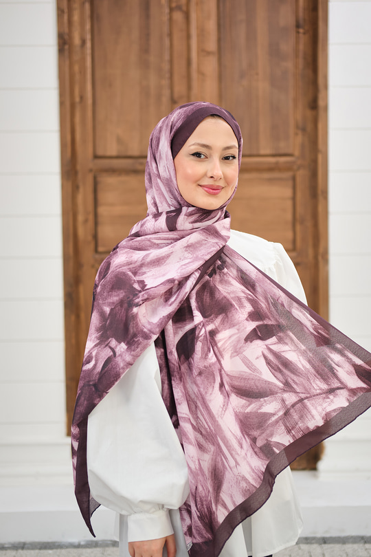 Vintage Desen Şal Mürdüm