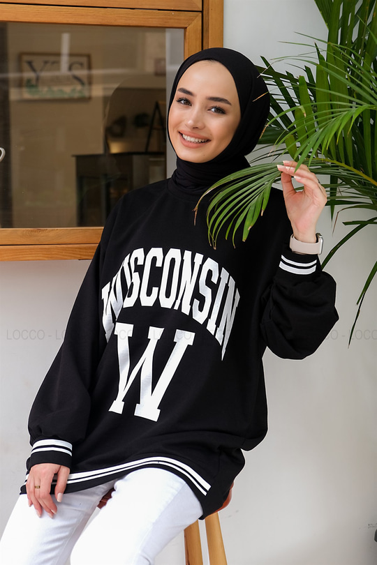 Uygun Fiyatlı WISCONSIN BASKILI SWEAT  SIYAH | Loccomoda.com 