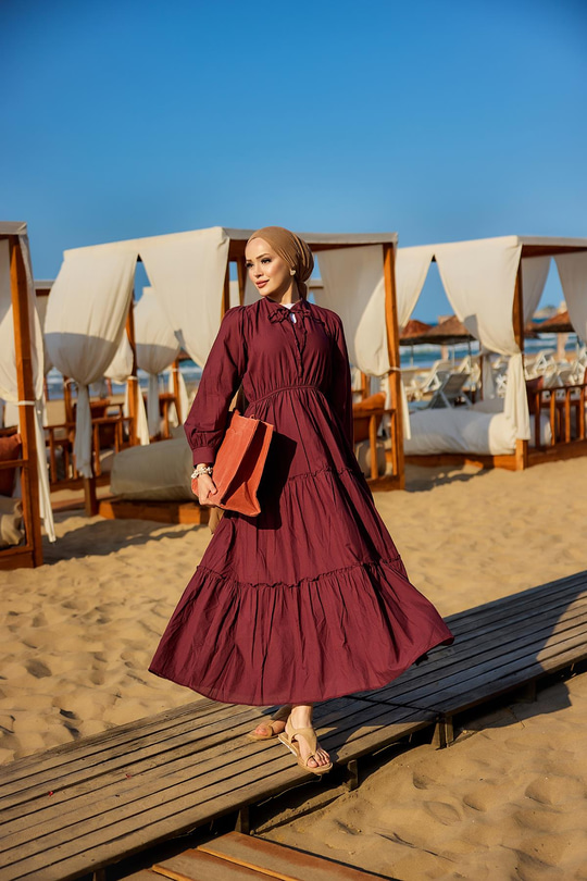 Yaka Bağlamalı Viyana Elbise Bordo