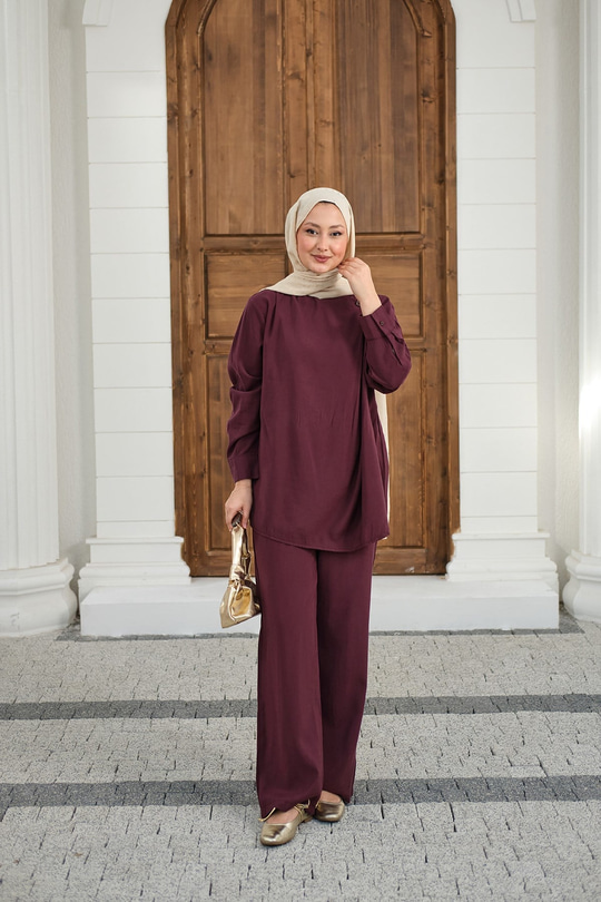 Yaka Düğme Detay Beli Lastikli Ayarlanabilir İkili Takım Bordo