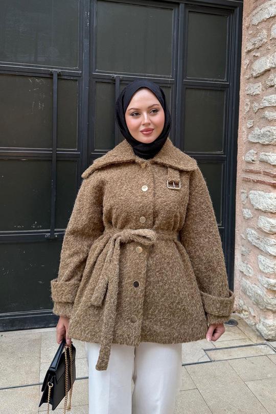 Yaka Kemer Detay Ceket Vizon