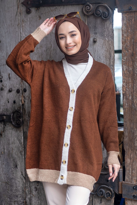 Uygun Fiyatlı YAKA SERITLI TRIKO HIRKA KAHVERENGI | Loccomoda.com 