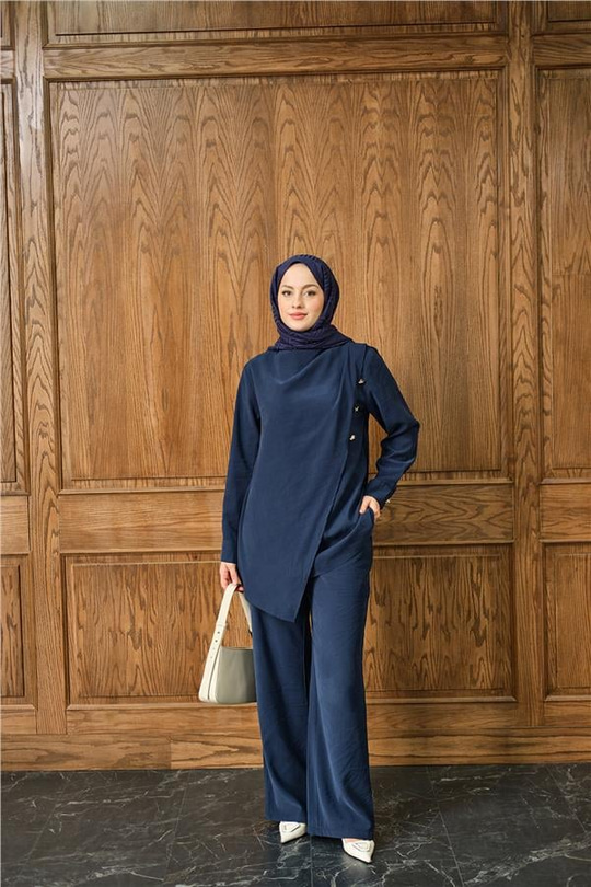 Yan Düğme Detay Takım Lacivert