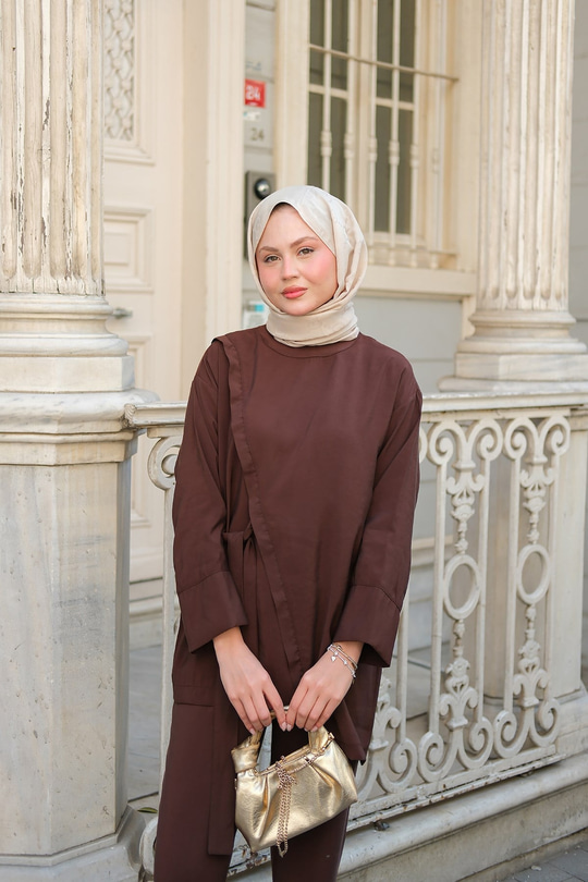 Yandan Bağlamalı Armani Modal Takım Kahverengi