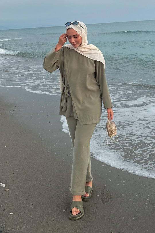 Yandan Bağlamalı Armani Modal Takım Yeşil