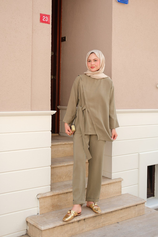 Yandan Bağlamalı Armani Modal Takım Yeşil