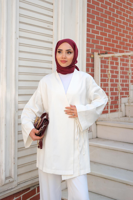 Yandan Bağlamalı Ceket  Beyaz