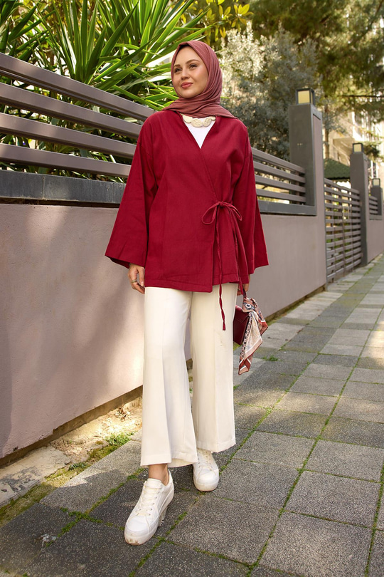 Yandan Bağlamalı Ceket Bordo