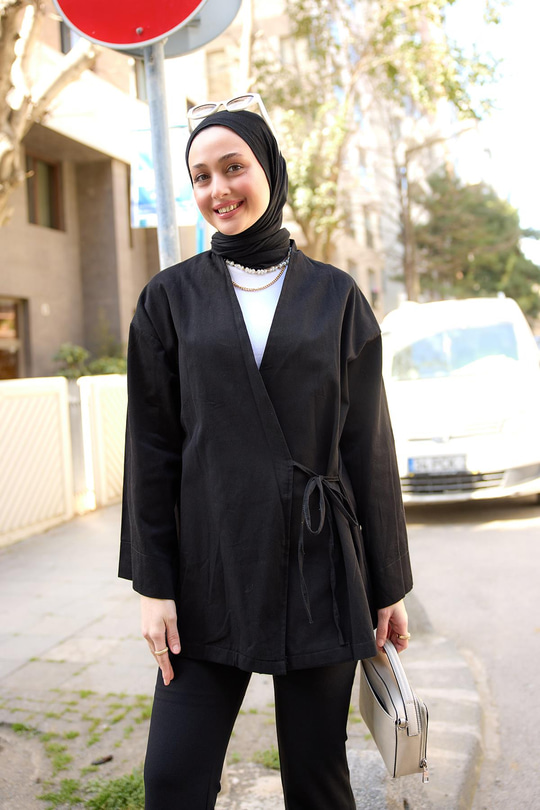 Yandan Bağlamalı Ceket Siyah