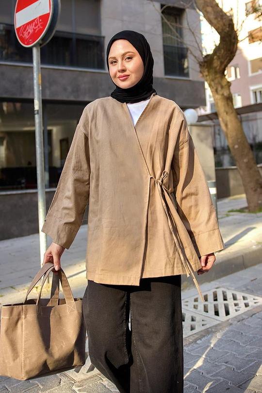 Yandan Bağlamalı Ceket Vizon