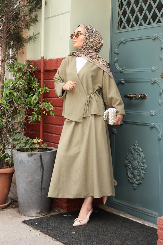 Yandan Bağlamalı Etekli Takım Küf Yeşil