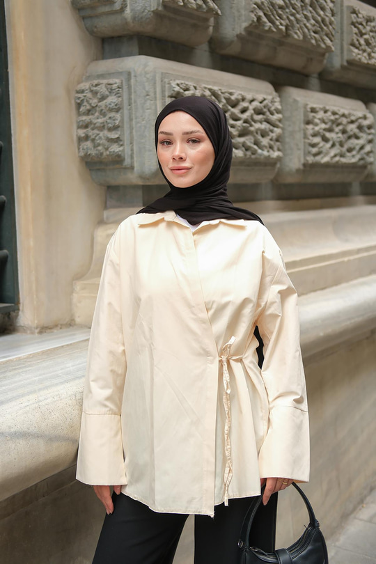 Yandan Bağlamalı Gömlek Bej