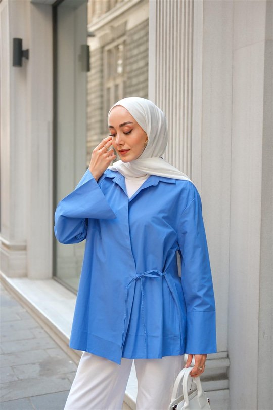 Yandan Bağlamalı Gömlek Mavi