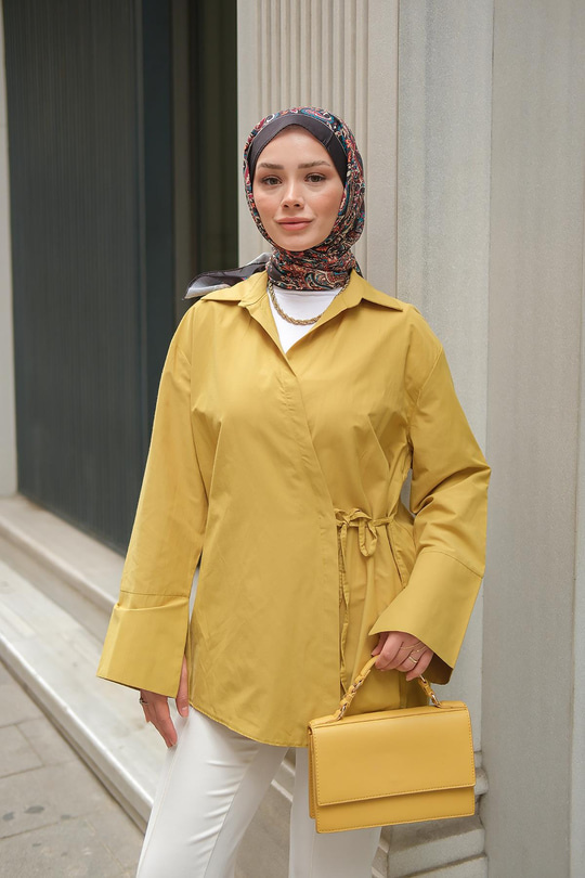 Yandan Bağlamalı Gömlek Yağ Yeşil