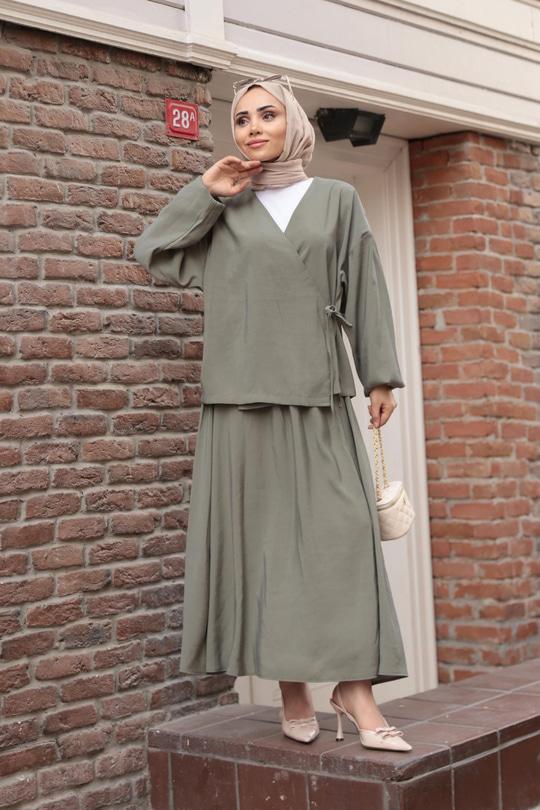 Yandan Bağlamalı Modal Takım Haki Yeşil