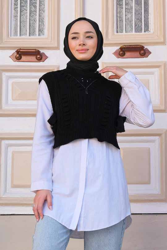 Yandan Bağlamalı Örme Süveter  Siyah