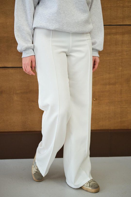 Yandan Çizgili Fermuar Detay Pantolon Beyaz