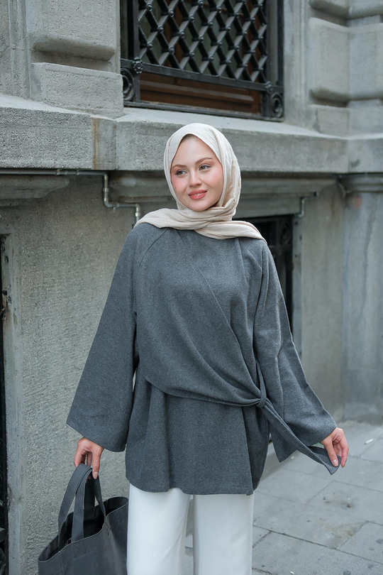 Yandan Şallı Tunik Füme