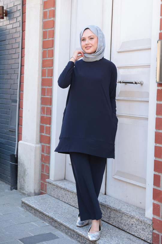 Yanları Cepli Takım Lacivert