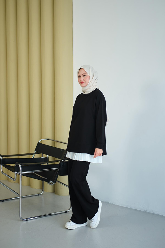 Yanları Fitilli Fermuarlı Basic Takım Siyah