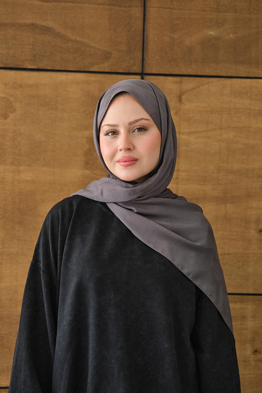 Yaprak Desen Jakar Şal Antrasit