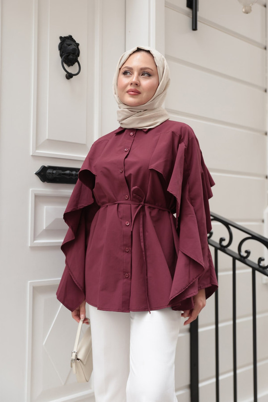 Yarasa Kol Emily Gömlek Bordo