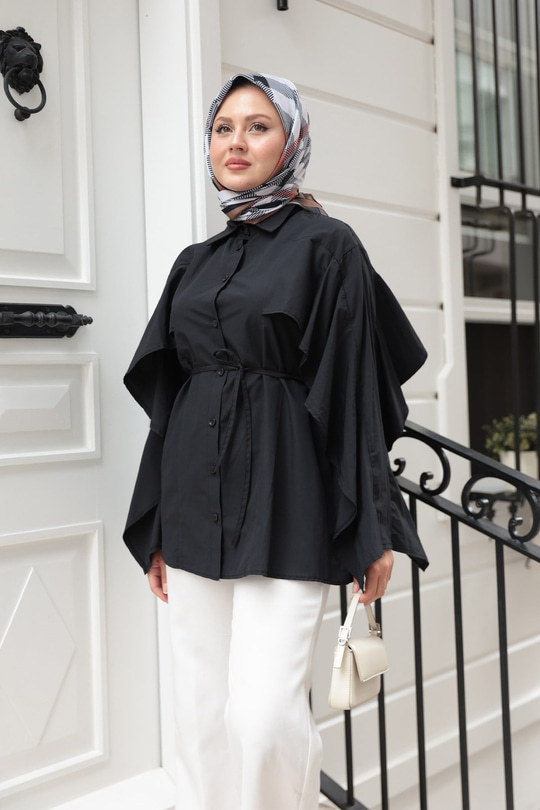 Yarasa Kol Emily Gömlek Siyah