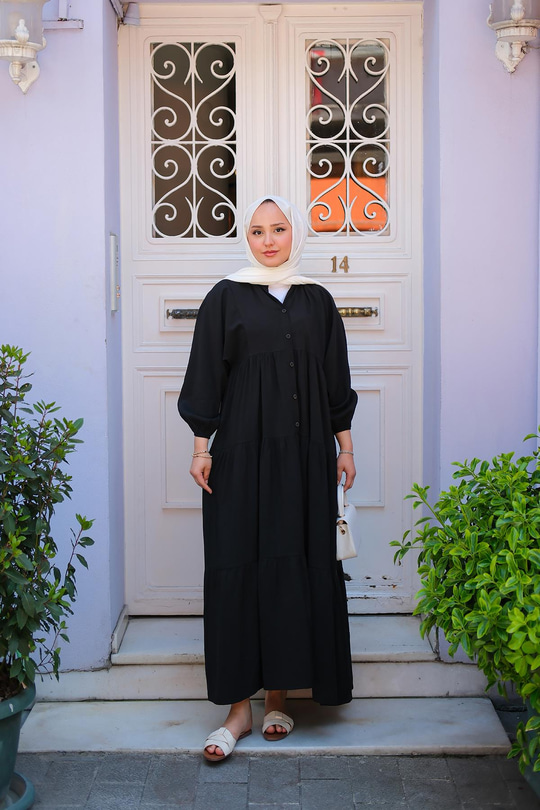 Yarım Düğmeli Elbise Siyah