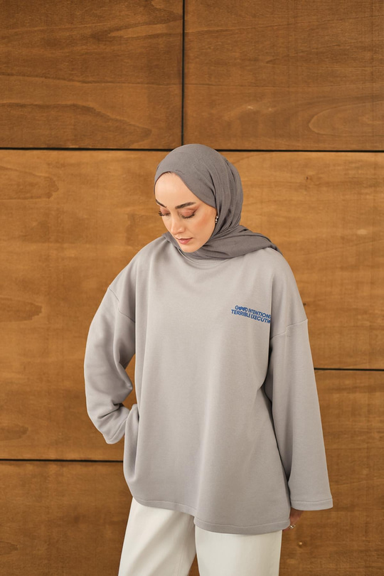 Yazı Baskılı Sweat Gri