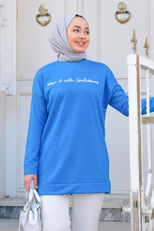 Yazı Baskılı Tunik Mavi