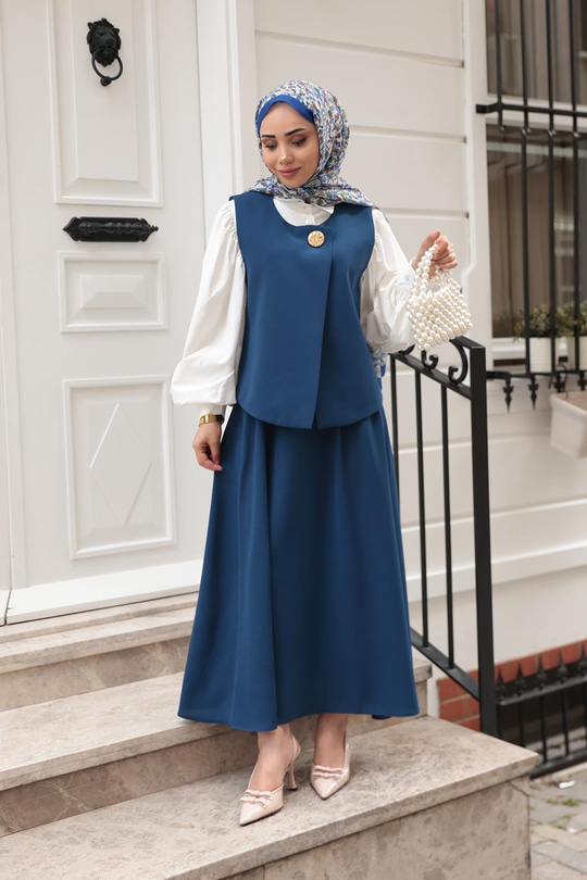 Yelekli Şık Takım Lacivert