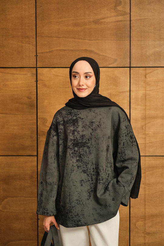 Yıkama Desen Sweat Siyah