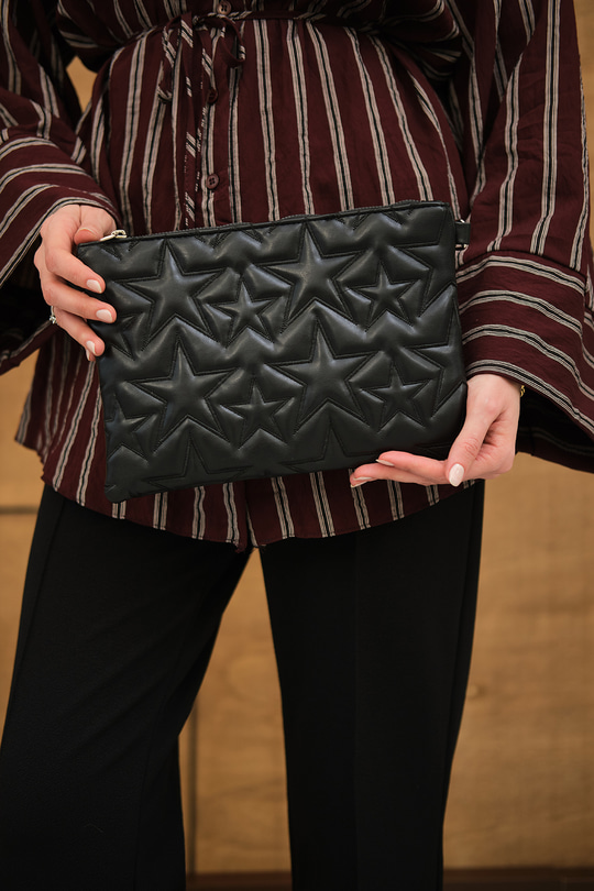 Yıldız Desenli Clutch Çanta Siyah