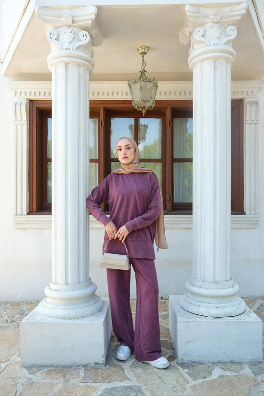 Yırtmaç Detay Yıkama Takım Bordo