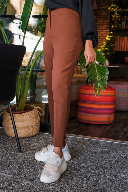 Uygun Fiyatlı YUKSEK BEL KUMAS PANTOLON ACI KAHVE | Loccomoda.com 